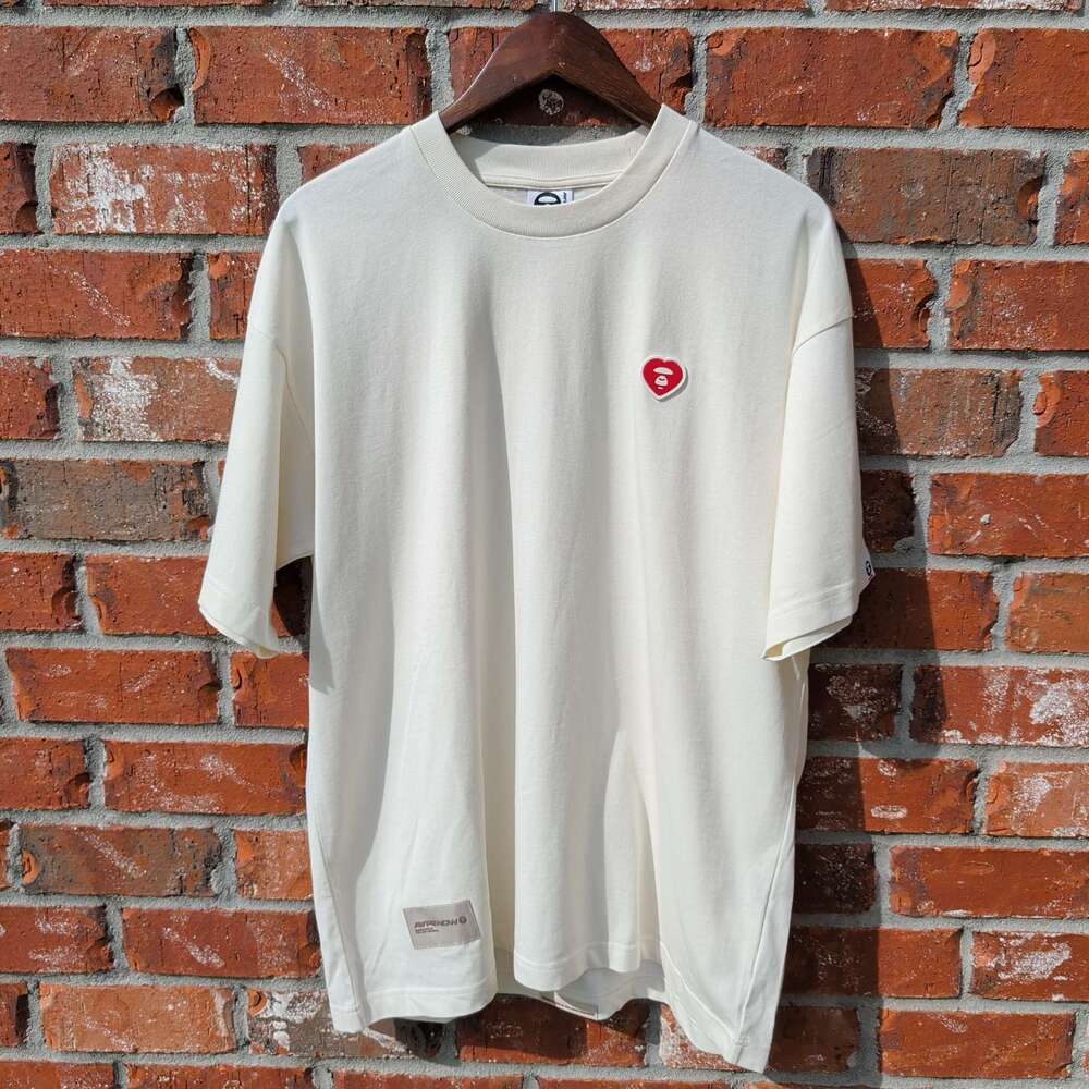AAPE by A Bathing Ape T-Shirt Mens L Cream Heart Ape Head Logo Back Print